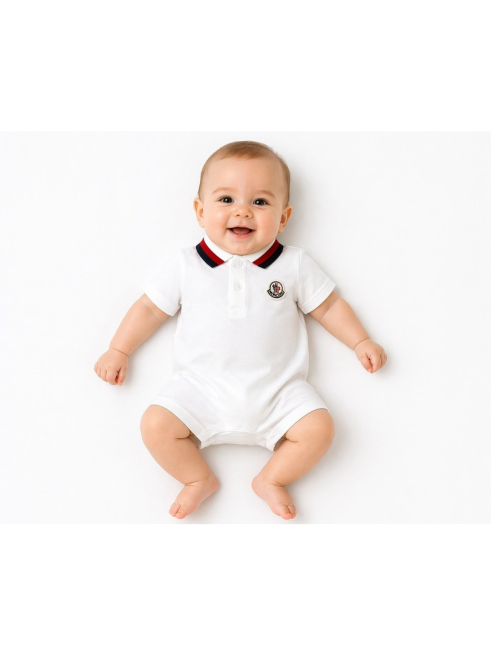 NWT MONCLER White Stretch Cotton Piqué Polo Romper 9/12 Months